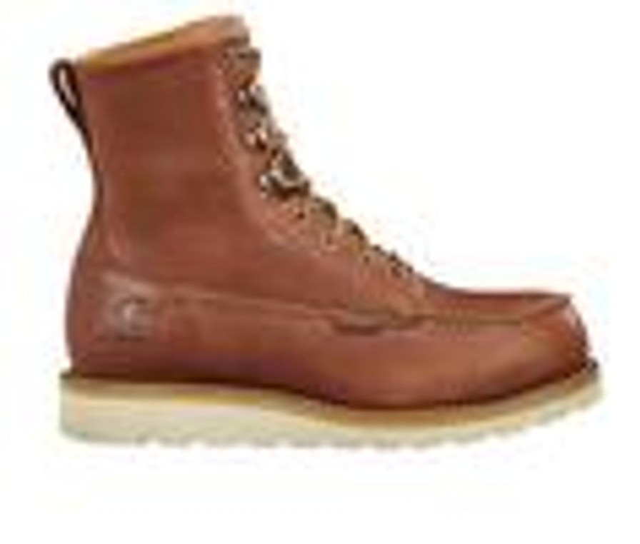 Men Carhartt Steel Toe | Men'S Carhartt Fw8275 Wp Moc Wedge 8 Red Brown