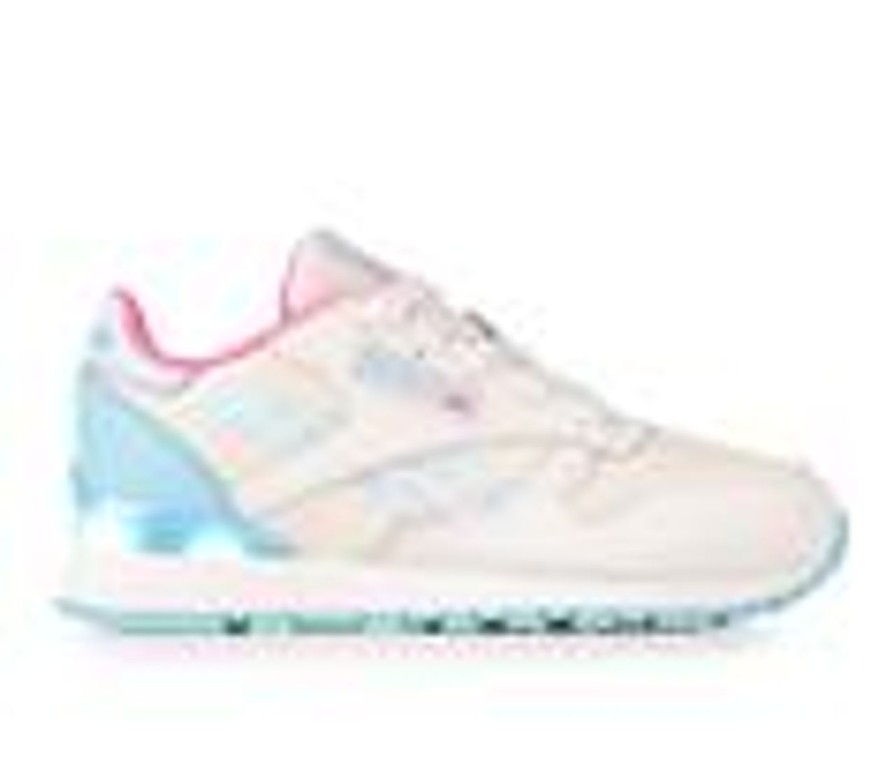 Kids Reebok Casual | Girls' Reebok Little Kid Classic Step N Flash Light-Up Running Shoes White/Blue/Pink