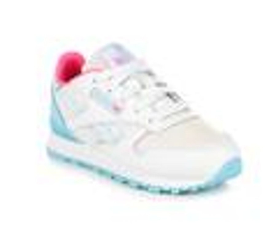 Kids Reebok Casual | Girls' Reebok Little Kid Classic Step N Flash Light-Up Running Shoes White/Blue/Pink