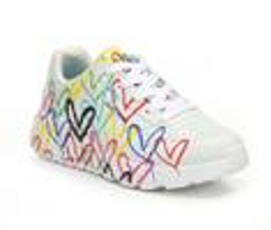 Kids Skechers Athletics & Sneakers | Girls' Skechers Little Kid & Big Kid Uno Lite Heart Wedge Sneakers White/Multi