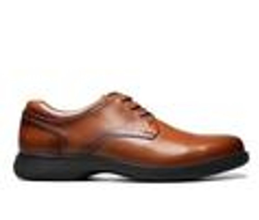 Men Nunn Bush Soft Toe | Men'S Nunn Bush Kore Pro Plain Toe Slip-Resistant Oxfords Cognac