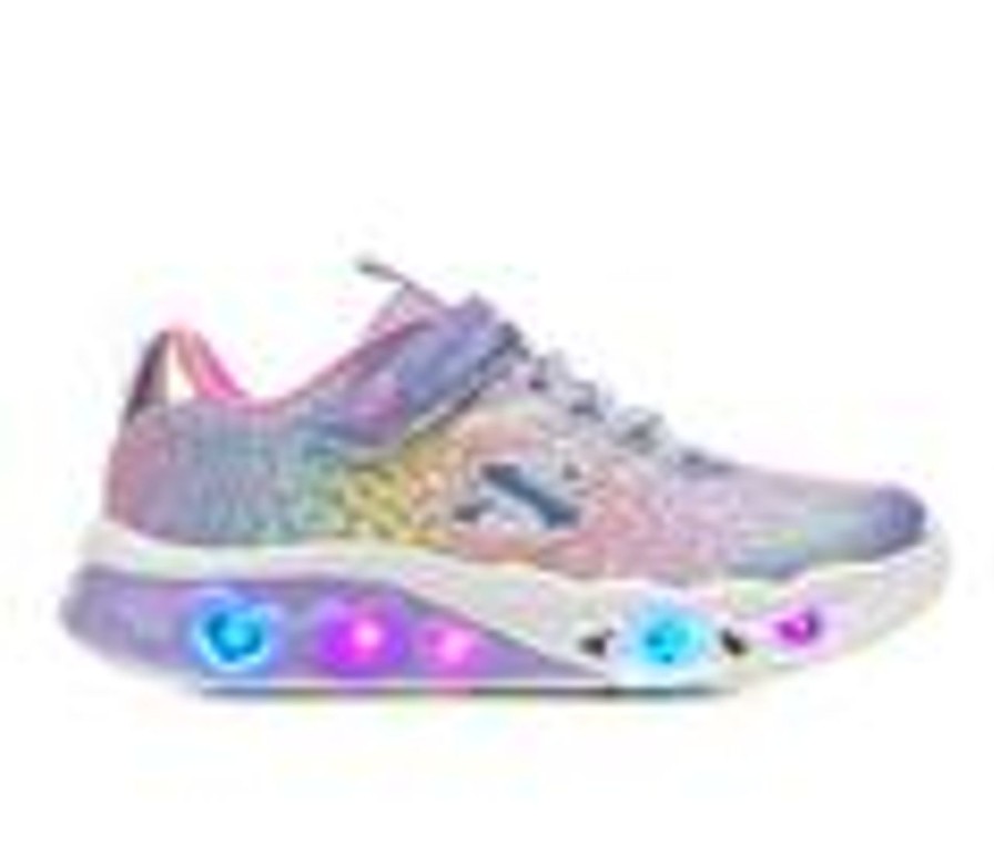 Kids Skechers Casual | Girls' Skechers Little Kid & Big Kid Flutter Heart Lights Loves Light-Up Sneakers Lavender/Leoprd