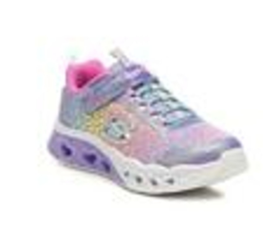 Kids Skechers Casual | Girls' Skechers Little Kid & Big Kid Flutter Heart Lights Loves Light-Up Sneakers Lavender/Leoprd