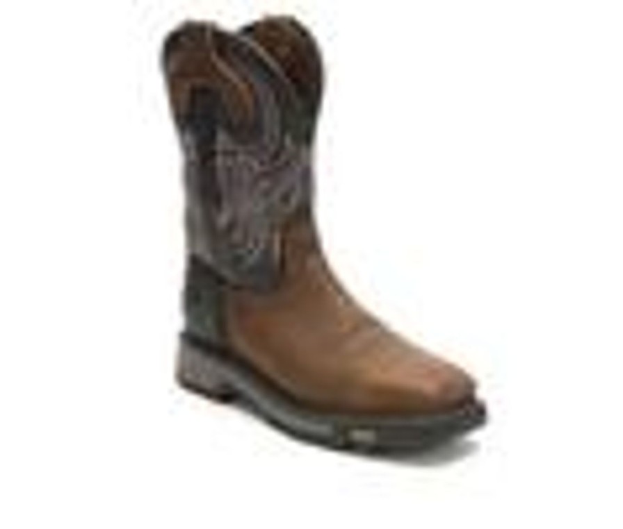 Men Justin Boots Electric Hazard | Men'S Justin Boots Commander Steel Toe Cowboy Boots Brown/Black