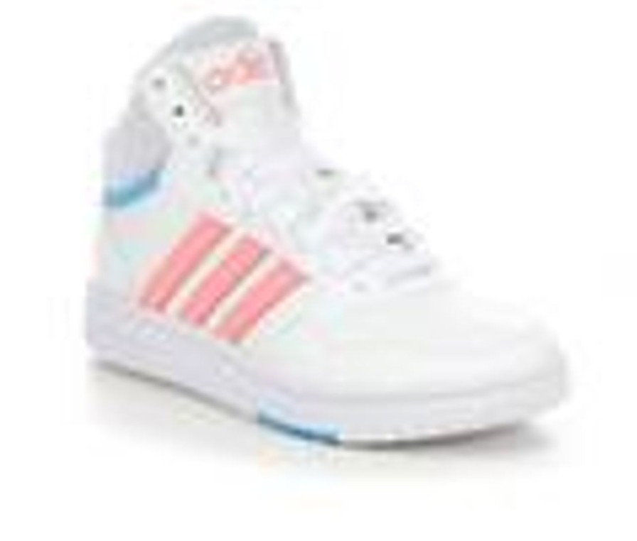 Kids Adidas Athletics & Sneakers | Girls' Adidas Little Kid & Big Kid Hoops Mid 3.0 Sneakers Wht/Acidred/Sky