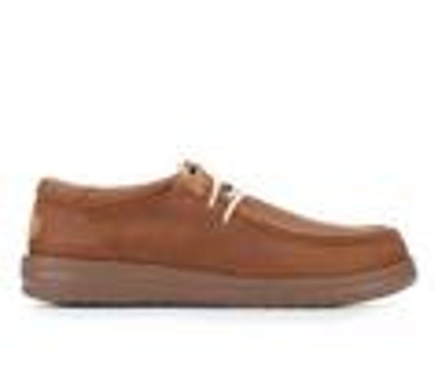 Men HEYDUDE Boat Shoes | Men'S Heydude Wally Grip Leather Casual Shoes Brown