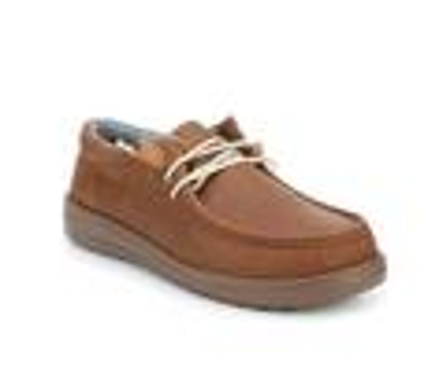 Men HEYDUDE Boat Shoes | Men'S Heydude Wally Grip Leather Casual Shoes Brown