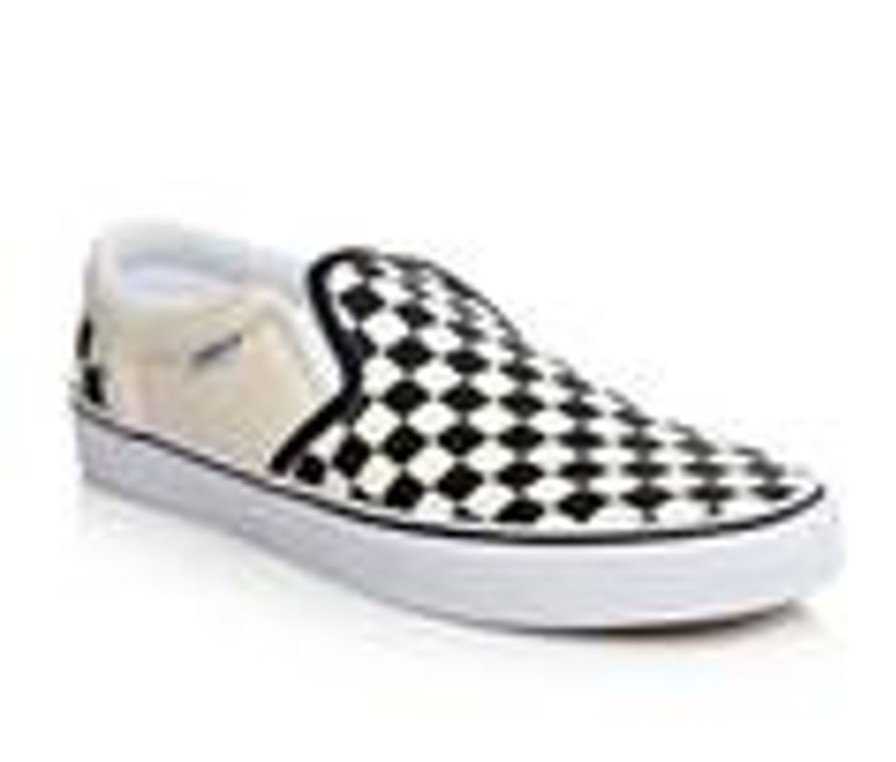 Men Vans Slip-Ons | Men'S Vans Asher Slip-On Skate Shoes Blk/Crm Checker