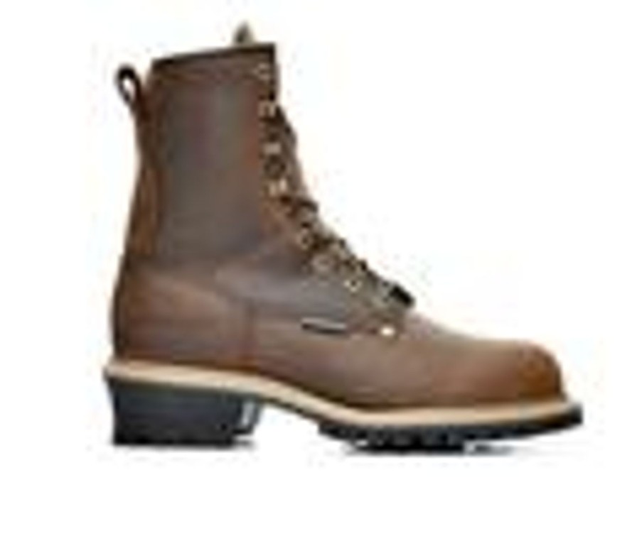 Men Carolina Boots Electric Hazard | Men'S Carolina Boots Ca9821 8 In Steel Toe Waterproof Logging Work Boots Dark Brown