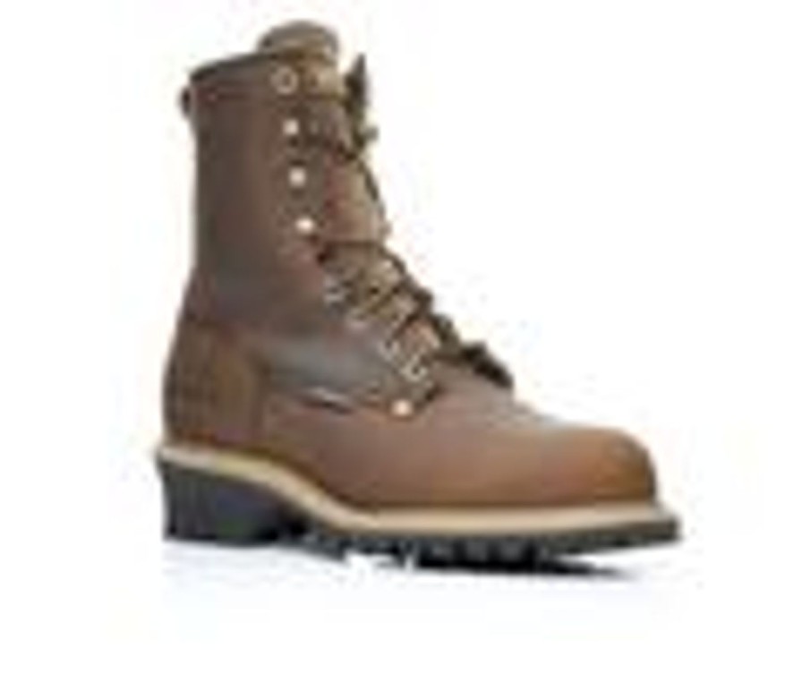 Men Carolina Boots Electric Hazard | Men'S Carolina Boots Ca9821 8 In Steel Toe Waterproof Logging Work Boots Dark Brown