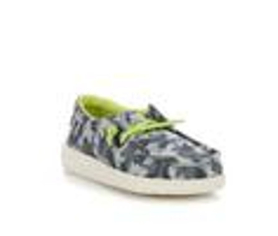 Kids HEYDUDE Casual | Boys' Heydude Toddler Wally Camodino Slip-On Shoes Blue/Camo Dino