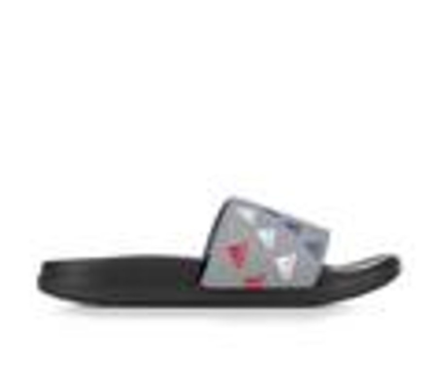 Kids Adidas Sandals | Boys' Adidas Adilette Comfort Print Boys 11-6 Sport Slides Grey/White/Blue