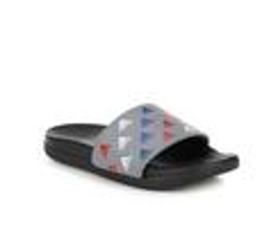 Kids Adidas Sandals | Boys' Adidas Adilette Comfort Print Boys 11-6 Sport Slides Grey/White/Blue