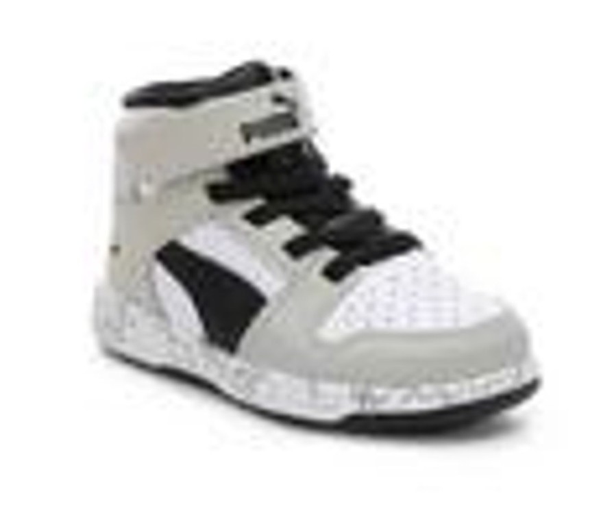 Kids Puma Athletics & Sneakers | Boys' Puma Toddler Rebound Mid Layup Marble Sneakers White/Grey/Blac