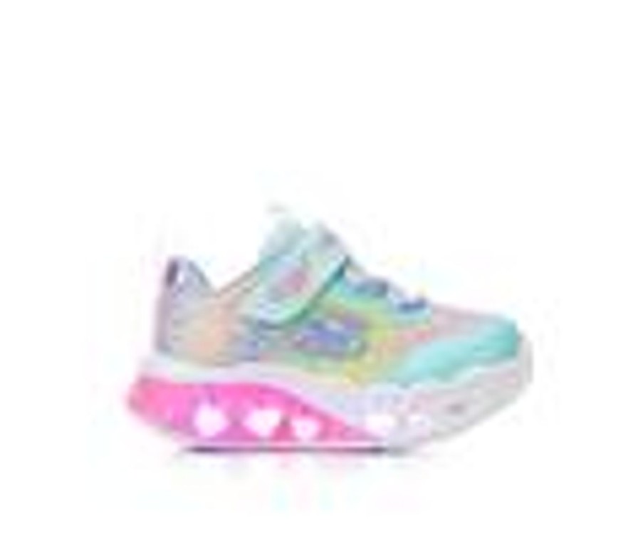 Kids Skechers Casual | Girls' Skechers Toddler Flutter Heart Lights Loves Light-Up Sneakers Turqoise/Multi