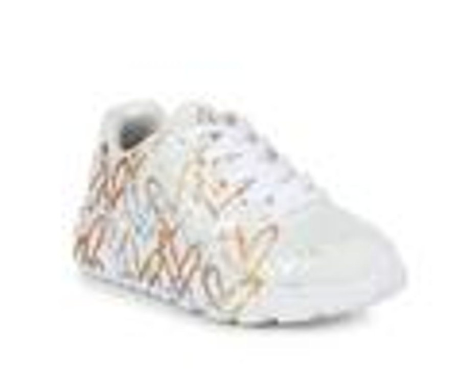 Kids Skechers Athletics & Sneakers | Girls' Skechers Little Kid & Big Kid Uno Lite Heart Metallic Wedge Sneakers White/Gold