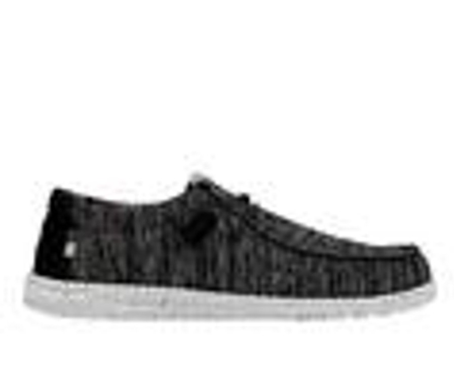 Men HEYDUDE Boat Shoes | Men'S Heydude Wally Sox Stitch Casual Shoes Black White