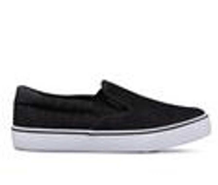 Men Lugz Loafers And Slip-Ons | Men'S Lugz Clipper Denim Wide Casual Slip-On Shoes Black/White