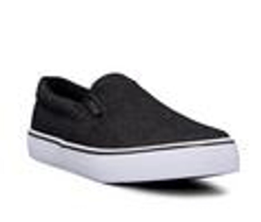 Men Lugz Loafers And Slip-Ons | Men'S Lugz Clipper Denim Wide Casual Slip-On Shoes Black/White