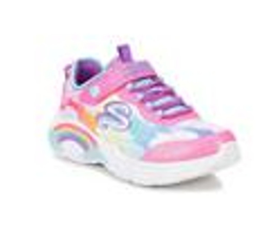 Kids Skechers Casual | Girls' Skechers Little Kid Rainbow Racer Light-Up Wedge Sneakers Pink/Cloud Mlti