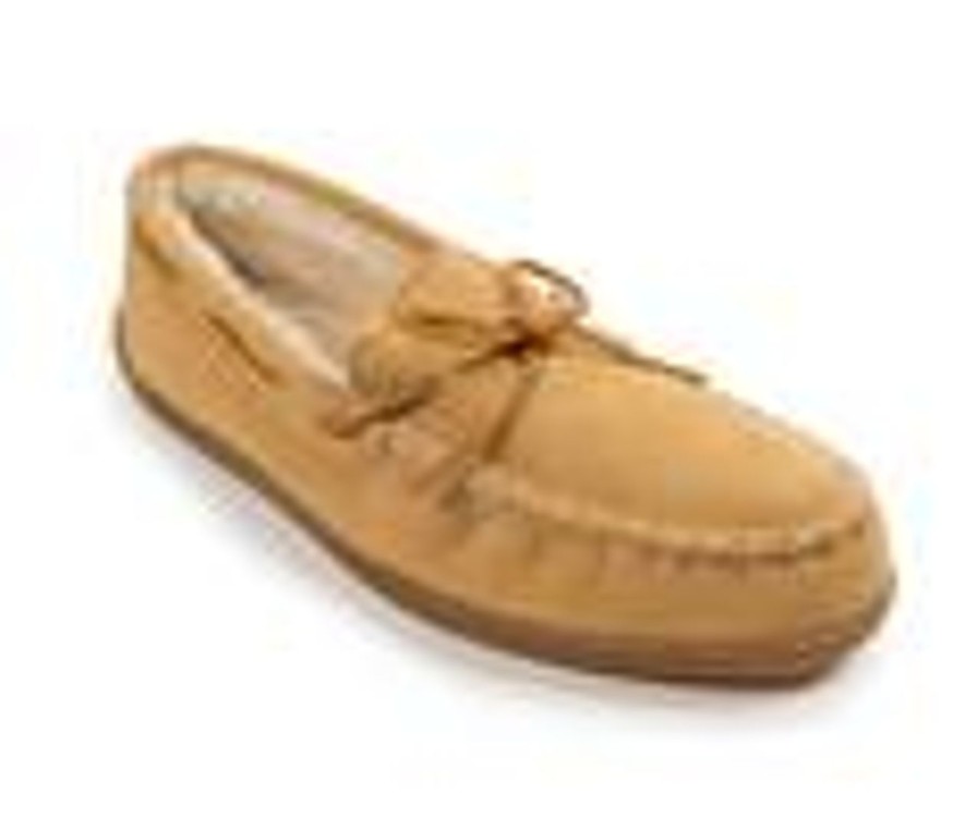 Men Minnetonka Loafers And Slip-Ons | Minnetonka Pile Lined Hardsole Slippers Tan